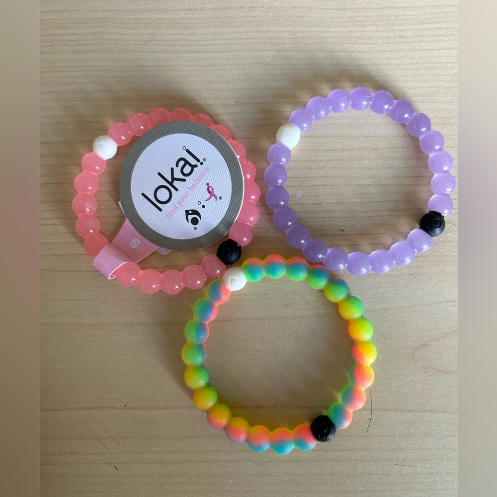 3 Lokai Bracelets Size Small - Pink, Lavender and Rainbow